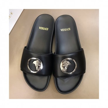 Versace 2019 Mens Medusa Metal Logo Leather Slipper - 베르사체 남성 메두사 메탈 로고 레더 슬리퍼 Ver0235x.Size(245 