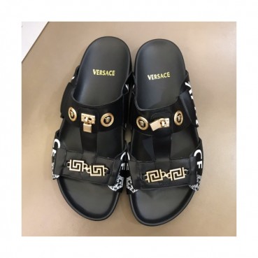 Versace 2019 Mens Medusa Metal Logo Leather Slipper - 베르사체 남성 메두사 메탈 로고 레더 슬리퍼 Ver0230x.Size(240 