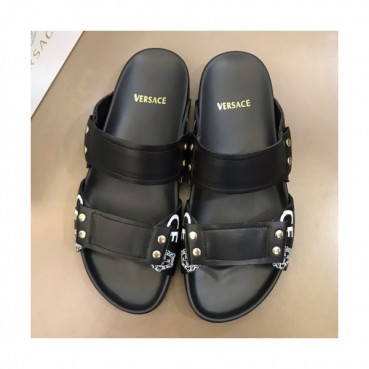 Versace 2019 Mens Logo Leather Slipper - 베르사체 남성 로고 레더 슬리퍼 Ver0229x.Size(240 