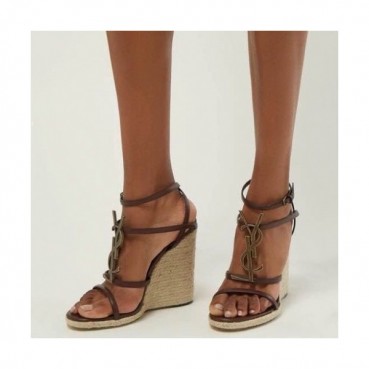 Saint Laurent 2019 Womens Metal Logo Strap Wedge Sandal - 입생로랑 여성 메탈로고 스트랩 웨지샌달 Ysl0057x.Size(225 