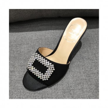 [커스텀급]Roger Vivier 2019 Ladies Signature Swarovski Logo Silk Slipper - 로저비비에 여성 시그니처 스와로브스키 로고 실크 슬리퍼 Rog0077x.Size(225 
