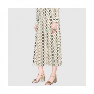 Gucci 2019 Ladies GG Logo Leather  Middle-heel Sandal 