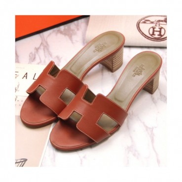 Hermes 2019 Ladies Oasis Middle-heel Leather Sandal 