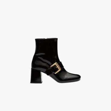 미우미우 여성 페이턴트 가죽 부티힐 【매장170만원대】 - Miumiu Womens Black Boots 