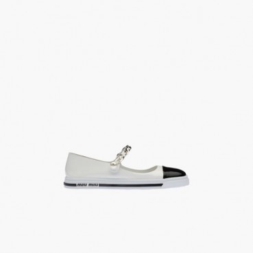 미우미우 여성 페이턴트 가죽 발레리나【매장120만원대】 - Miumiu Womens White Plats 