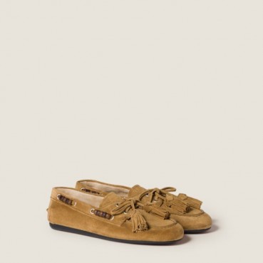 미우미우 여성 스웨이드 태슬 로퍼 - Miu Miu Womens Suede Tassel Loafers 