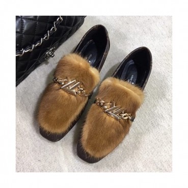 Louis Vuitton 2019 Ladies Canvas & Mink Fur Loafer  - 루이비통 2019 여성용 캔버스 & 밍크퍼 로퍼 LOUS0455, Size (225 
