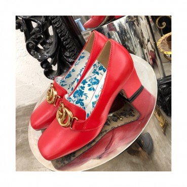Gucci 2019 Ladies Middle-heel Leather Loafer 