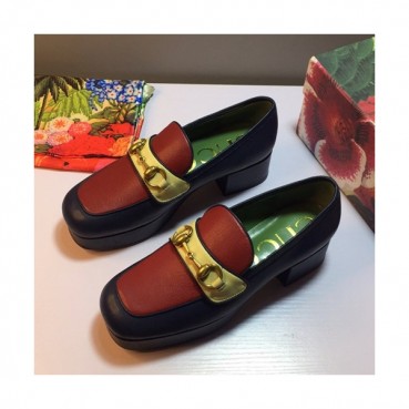 Gucci 2019 Ladies Middle-heel Leather Loafer 