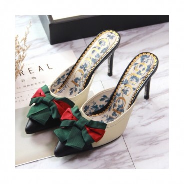 Gucci 2019 Ladies Ribbon Leather High-heel Bloafer 