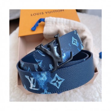 Louis Vuitton 2021 Men's Leather Belt,4.0cm,LOUBT0207 - 루이비통 2021 남성용 레더 벨트,4.0cm,블루