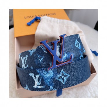 Louis Vuitton 2021 Men's Leather Belt,4.0cm,LOUBT0205 - 루이비통 2021 남성용 레더 벨트,4.0cm,블루