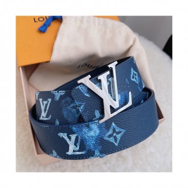 Louis Vuitton 2021 Men's Leather Belt,4.0cm,LOUBT0203 - 루이비통 2021 남성용 레더 벨트,4.0cm,블루