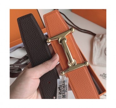 Hermes 2021 Men's Leather Belt,3.8cm,HERBT0150 - 에르메스 2021 남성용 레더 벨트,3.8cm,오렌지