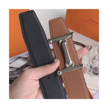 Hermes 2021 Men's Leather Belt,3.8cm,HERBT0147 - 에르메스 2021 남성용 레더 벨트,3.8cm,브라운