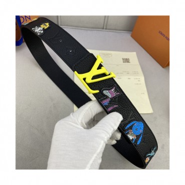 Louis Vuitton 2021 Men's Leather Belt,4.0cm,LOUBT0188 - 루이비통 2021 남성용 레더 벨트,4.0cm,블랙