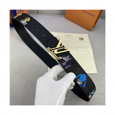 Louis Vuitton 2021 Men's Leather Belt,4.0cm,LOUBT0186 - 루이비통 2021 남성용 레더 벨트,4.0cm,블랙