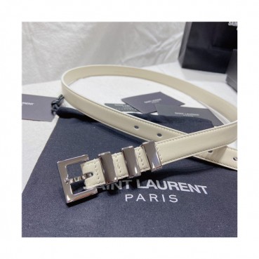 Saint Laurent 2021 Women's Leather Belt,2.0cm,YSLBT0028 - 입생로랑 2021 여성용 레더 벨트,2.0cm,화이트