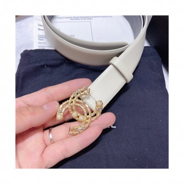 Chanel 2021 Women's Leather Belt,3.0cm,CHABT0159 - 샤넬 2021 여성용 레더 벨트,3.0cm,화이트