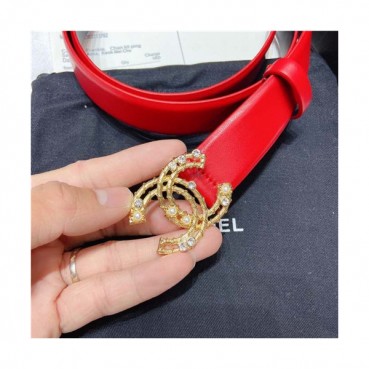 Chanel 2021 Women's Leather Belt,3.0cm,CHABT0157 - 샤넬 2021 여성용 레더 벨트,3.0cm,레드