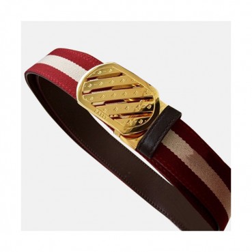 Bally 2019 Fabric & Leather Bellt - 발리 2019 남성용 페브릭&레더 벨트 BLYBT0004.Size(3.5cm).레드은장,레드금장