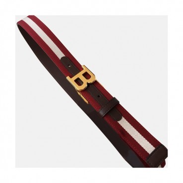 Bally 2019 B Buckle Fabric & Leather Bellt - 발리 2019 남성용 B 버클 페브릭&레더 벨트 BLYBT0003.Size(3.4cm).레드은장,레드금장