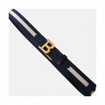 Bally 2019 B Buckle Fabric & Leather Bellt - 발리 2019 남성용 B 버클 페브릭&레더 벨트 BLYBT0002.Size(3.4cm).네이비은장,네이비금장