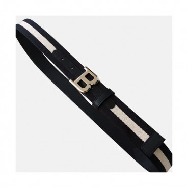 Bally 2019 B Buckle Fabric & Leather Bellt - 발리 2019 남성용 B 버클 페브릭&레더 벨트 BLYBT0001.Size(3.4cm).블랙은장,블랙금장