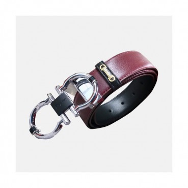 Salvatore Ferragamo 2019 Mens Gancio Buckle Leather Belt - 살바토레 페라가모 남성 간치오 버클 레더 벨트 Fer0233x.Size(3.4cm).버건디은장