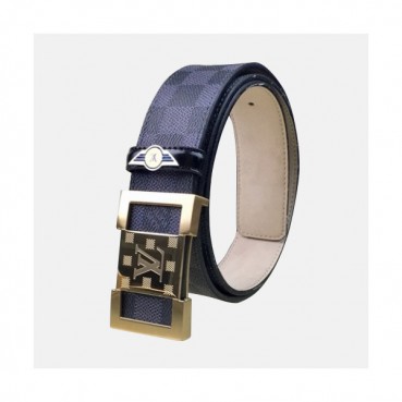 Louis vuitton 2019 Mens Damier Initial Logo Steel Buckle Leather Belt - 루이비통 남성 신상 다미에 이니셜 로고 스틸 버클 레더 벨트 Lou0873x.Size(3.8cm).네이비금장