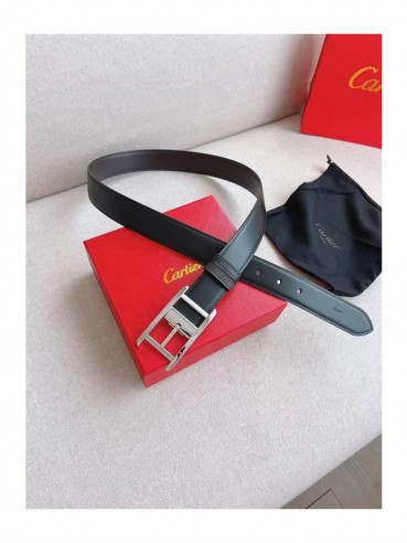Cartier Mens Leather Belt - 까르띠에 남성용 레더 벨트 CARBT0003.Size(3.5cm).블랙(은장)