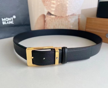Montblanc 2023 Mens Leather Belt - 몽블랑 남성 클래식 로고 레더 벨트 mon0577x.Size(3.2cm).블랙금장