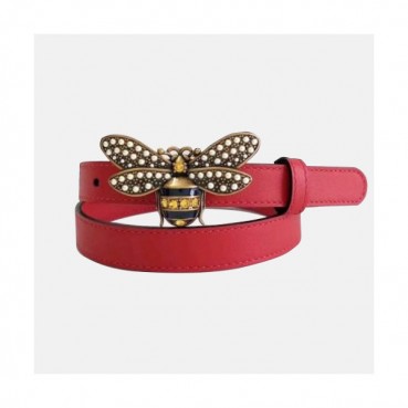 Gucci 2019 Ladies Queen Margaret Vintage Honeybee Pearl Steel Buckle Leather Belt - 구찌 신상 여성 퀸 마가렛 빈티지 꿀벌 진주 스틸 버클 레더 벨트 Guc0835x.Size(2.0cm).레드