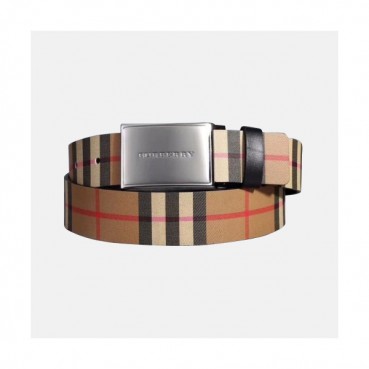 [매장판]Burberry 2019 Mens Londan Box Logo Buckle Business Check Leather Belt - 버버리 남성 런던 박스 로고 버클 비지니스 체크 레더 벨트 Bur0549x.Size(3.5CM).체크베이지은장