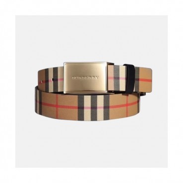[매장판]Burberry 2019 Mens Londan Box Logo Buckle Business Check Leather Belt - 버버리 남성 런던 박스 로고 버클 비지니스 체크 레더 벨트 Bur0548x.Size(3.5CM).체크베이지금장