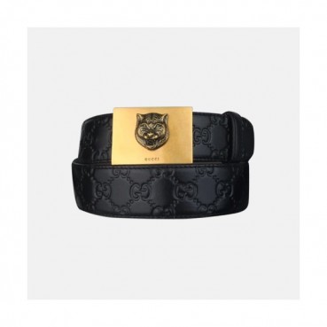 Gucci 2019 Mens Box  Tiger Steel Buckle Leather Belt - 구찌 신상 남성 박스 타이거 스틸 버클 레더 벨트 Guc0824x.Size(3.8cm).블랙금장
