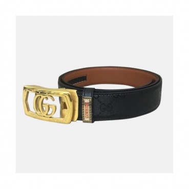 Gucci 2019 Mens Signature GG Logo Steel Buckle Leather Belt - 구찌 신상 남성 시그니처 GG 로고 스틸 자동 버클 레더 벨트 Guc0816x.Size(3.5cm).블랙금장