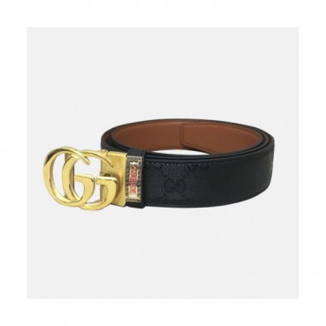 Gucci 2019 Mens Signature GG Logo Steel Buckle Leather Belt - 구찌 신상 남성 시그니처 GG 로고 스틸 자동 버클 레더 벨트 Guc0815x.Size(3.5cm).블랙금장