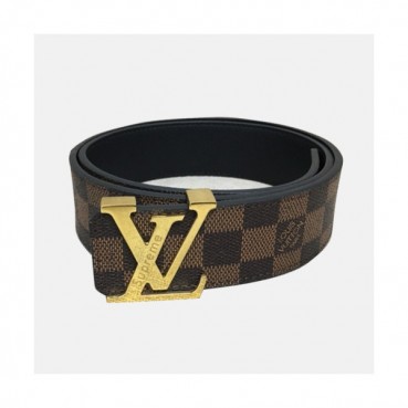 Louis vuitton x Supreme 2019 Mens Signature Initial Logo Buckle Leather Belt - 루이비통 x 슈프림 남성 신상 시그니처 이니셜 로고 버클 레더 벨트 Lou0844x.Size(3.8cm).브라운금장