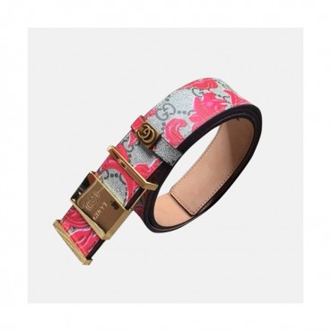 Gucci 2019 Mens Box Logo Steel Buckle Flower Leather Belt - 구찌 신상 남성 박스 로고 스틸 버클 플라워 레더 벨트 Guc0811x.Size(3.8cm).핑크