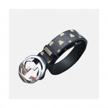 Gucci 2019 Mens GG Logo Steel Buckle Honeybee Leather Belt - 구찌 신상 남성 GG로고 스틸 버클 꿀벌 레더 벨트 Guc0807x.Size(3.8cm).블랙은장