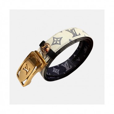 Louis vuitton 2019 Mens Signature Box Logo Automatic Buckle Leather Belt - 루이비통 남성 신상 시그니처 박스 로고 자동버클 레더 벨트 Lou0839x.Size(3.4cm).화이트금장