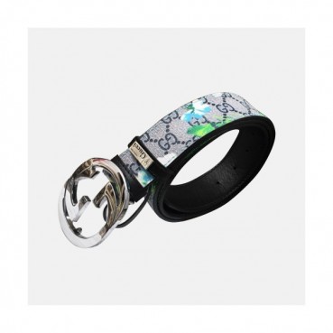 Gucci 2019 Mens GG Logo Steel Buckle Flower Leather Belt - 구찌 신상 남성 GG로고 스틸 버클 플라워 레더 벨트 Guc0803x.Size(3.8cm).블루은장