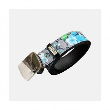 Gucci 2019 Mens Box  Logo Steel Buckle Flower Leather Belt - 구찌 신상 남성 박스 로고 스틸 버클 플라워 레더 벨트 Guc0802x.Size(3.8cm).블루은장