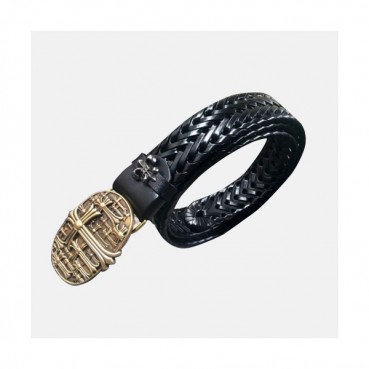 Chrome Hearts 2019 Mens Vintage Steel Buckle Handi Craft Leather Belt - 크롬하츠 신상 남성 빈티지 스틸  버클 핸디 크래프트 레더 벨트 Chr009x.Size(3.5cm).블랙금장