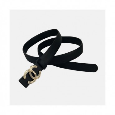Chanel 2019 Ladies Classic CC Embellished Satin Buckle Leather Belt - 샤넬 여성 클랙식 CC 엠벨리쉬 새틴 버클 레더 벨트 Cnl0265x.Size(2.5cm).블랙
