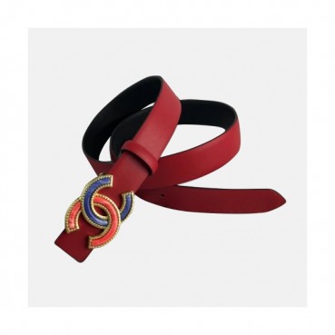 Chanel 2019 Ladies Classic CC Embellished Steel Buckle Leather Belt - 샤넬 여성 클랙식 CC 엠벨리쉬 스틸 버클 레더 벨트 Cnl0257x.Size(3.0cm).레드