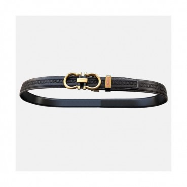 Salvatore Ferragamo 2019 Mens Gancini Buckle Leather Belt - 살바토레 페라가모 남성 간치니 버클 레더 벨트 Fer0190x.Size(3.5cm).블랙금장