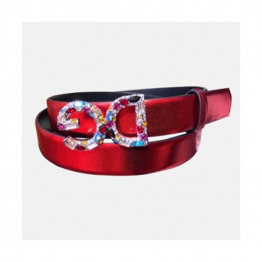 Dolce&Gabbana 2019 Ladies Initial Logo Embellished Satin Leather Belt - 돌체앤가바나 여성 이니셜 로고 엠벨리쉬 새틴 레더 벨트 Dol0159x.Size(2.5cm).레드