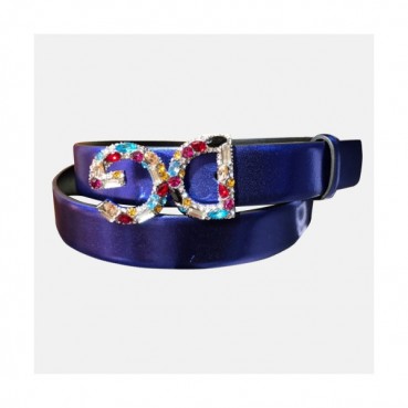Dolce&Gabbana 2019 Ladies Initial Logo Embellished Satin Leather Belt - 돌체앤가바나 여성 이니셜 로고 엠벨리쉬 새틴 레더 벨트 Dol0157x.Size(2.5cm).블루